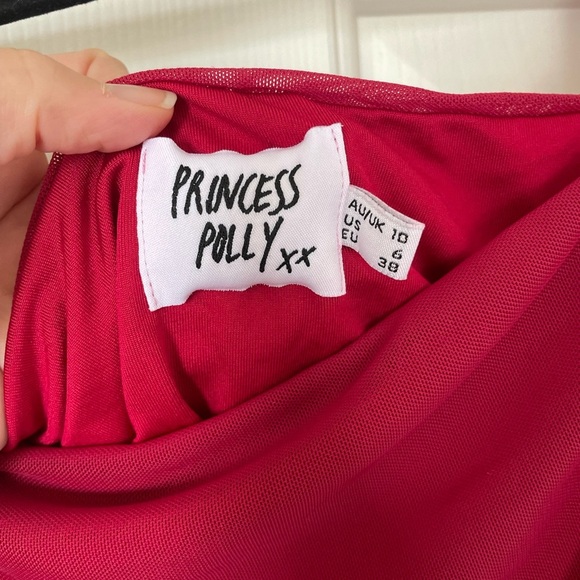Princess Polly sheer red off the shoulder crop top small - Picture 3 of 5